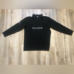 Malbon Men's Performance Golf Black Quarter Zip Sweater with Golfball on Sleeve